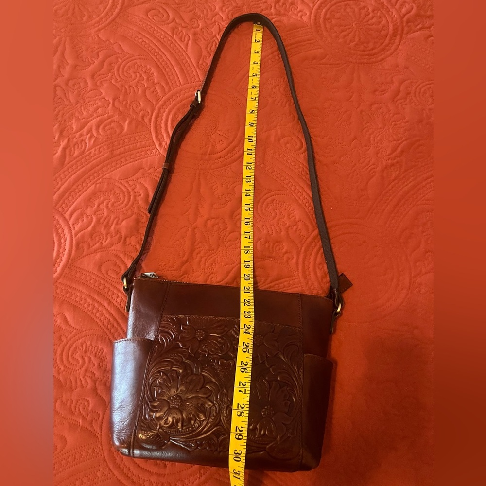 Patricia Nash Aveley British Brown Western Tooled Leather Crossbody Shoulder Bag - Picture 13 of 16